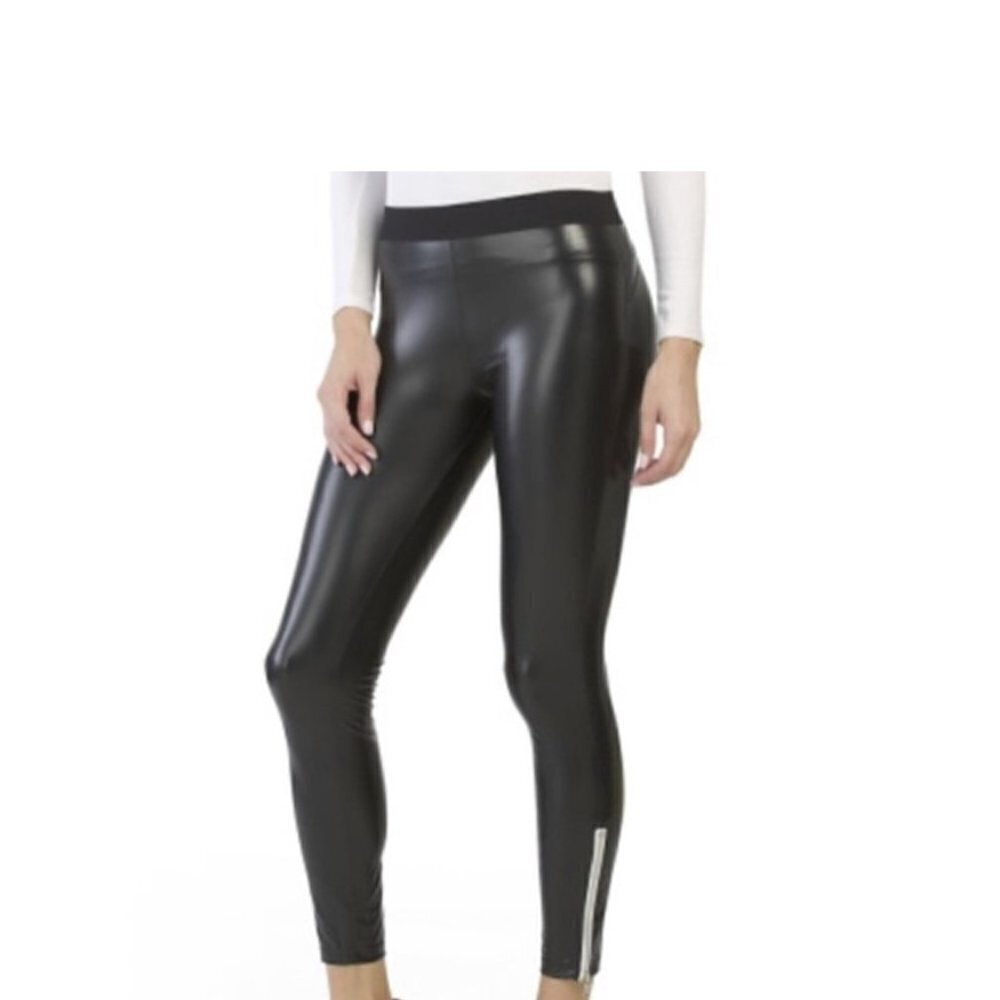 ❤️375 David Lerner Ankle Zip Faux Leather Moto Black Leggings Pants